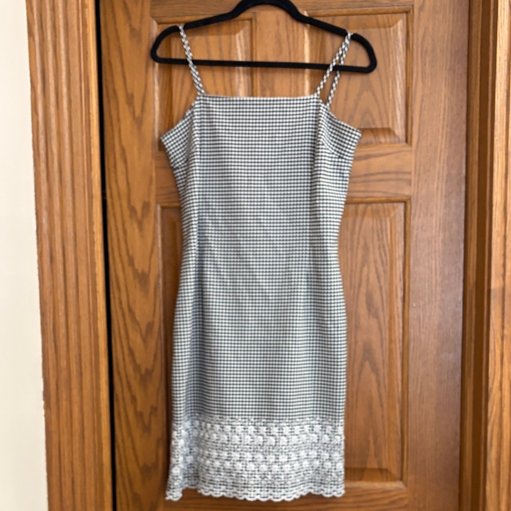 Vintage Gingham & Eyelet Dress, Black & White, Summer Cottagecore Coquette Girl